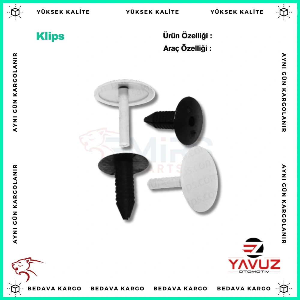 FORD TAVAN DÖŞEME KLİPSİ (KISA)GRİ (Dişi-7x22x19)(Erk-4x22x24) - E866241SS2M - Yedek Parça