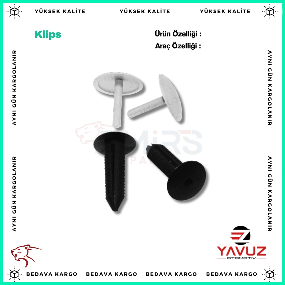 FORD,RENAULT TRAFİC TAVAN KLİPSİ KALIN(UZUNGRİ)(9x33,5x18,5 Dişi)-(4x37x23,5 Erk - Yedek Parça