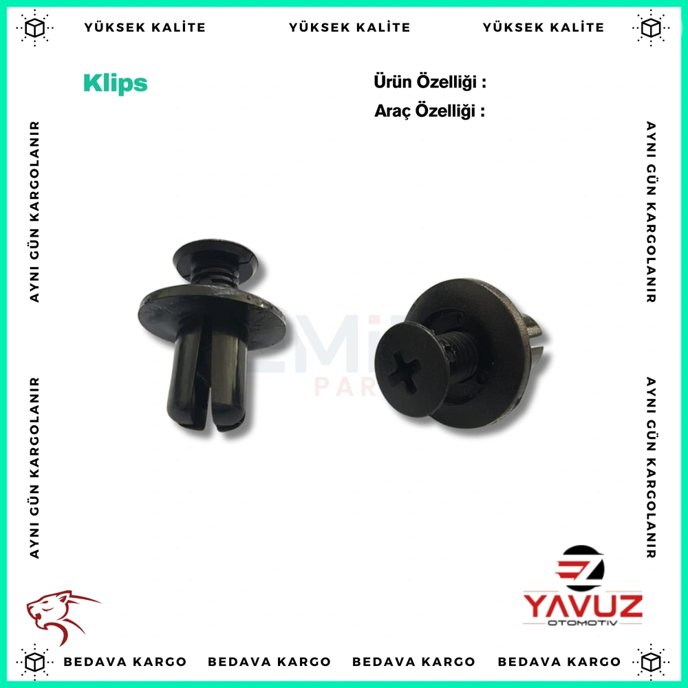 HYUNDAİ,KİA DAVLUMBAZ TAMPON KLİPSİ - 8659028000 - Yedek Parça