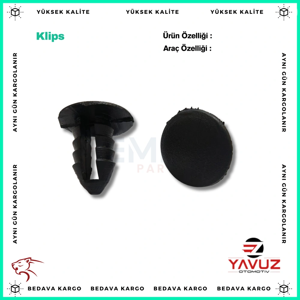 TOFAŞ SERÇE KAPI DÖŞEME KLİPSİ (SİYAH) - 4292906 - Yedek Parça