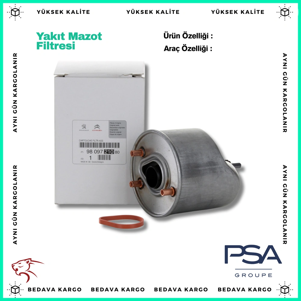 Yakit Mazot Filtresi Peugeot P207 1.4-1.6 Hdi-P308-P508-P3008-P5008-Partner Tepee-Berlingo-C3-C4 1.6 HDI - 1906.E6 - Yedek Parça