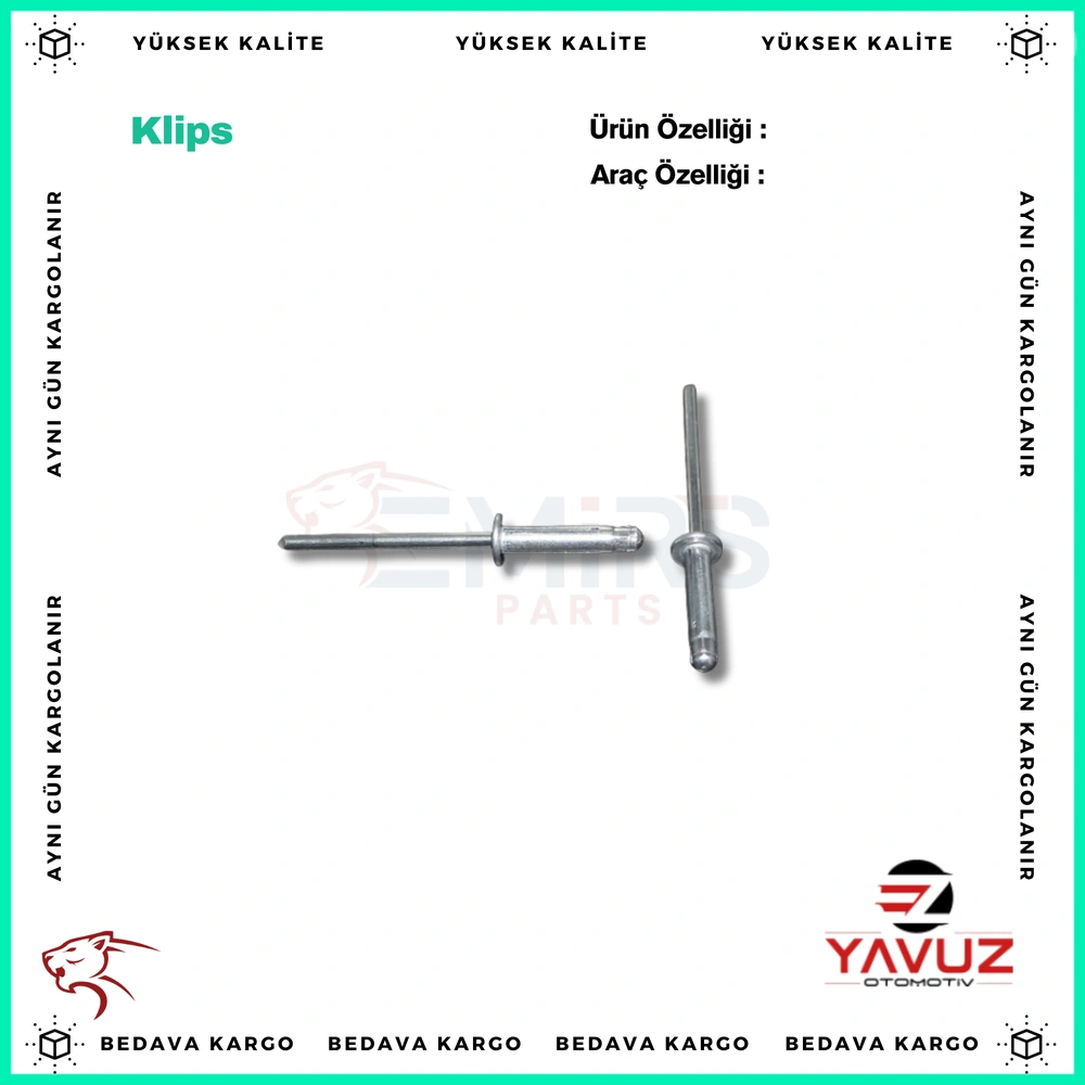 ÜNİVERSAL ALÜMİNYUM PERÇİN YARIKLI (4,0x18,8mm) (TREBOL) - Yedek Parça