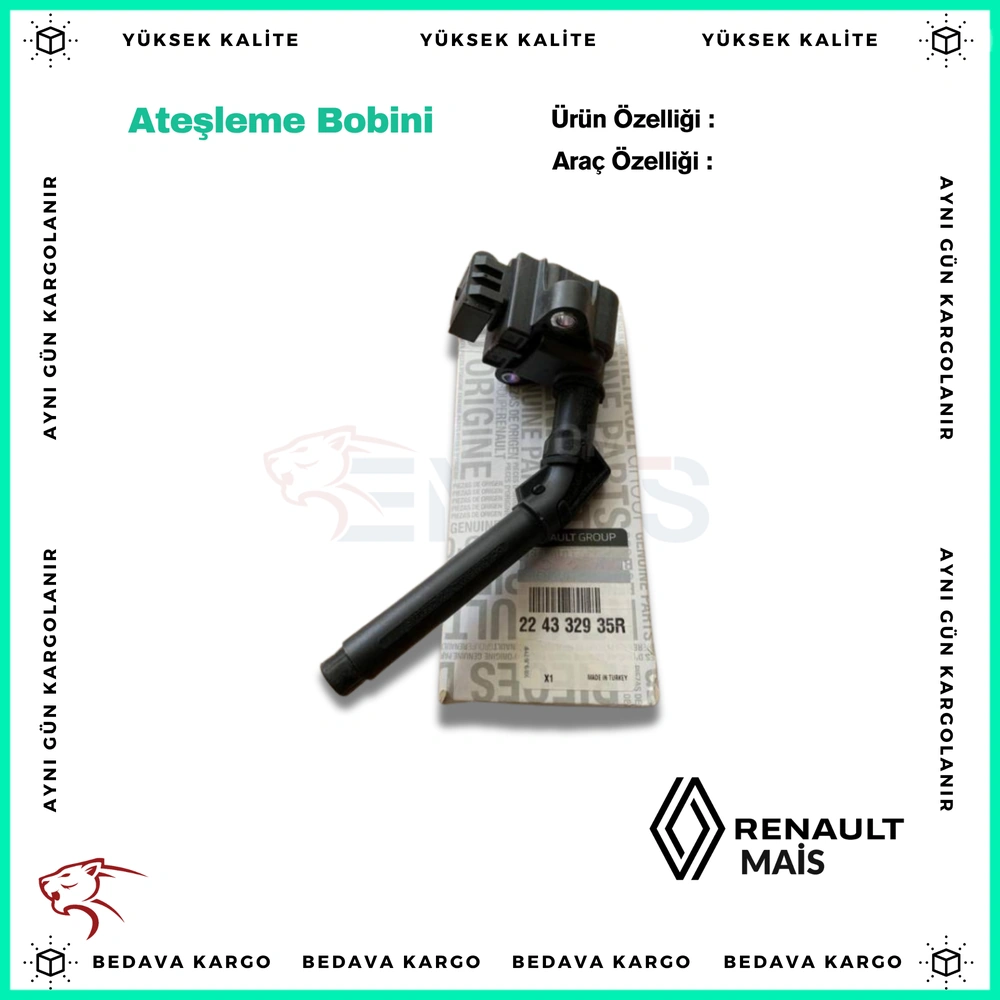 Atesleme Bobini Renault Captur Ii 20> Clio V 19> Austral 23>megane Iv 15>talisman 15> Nissan Qashqai Ii-Iii 1.3 TCE H5h - 224332935R - Yedek Parça