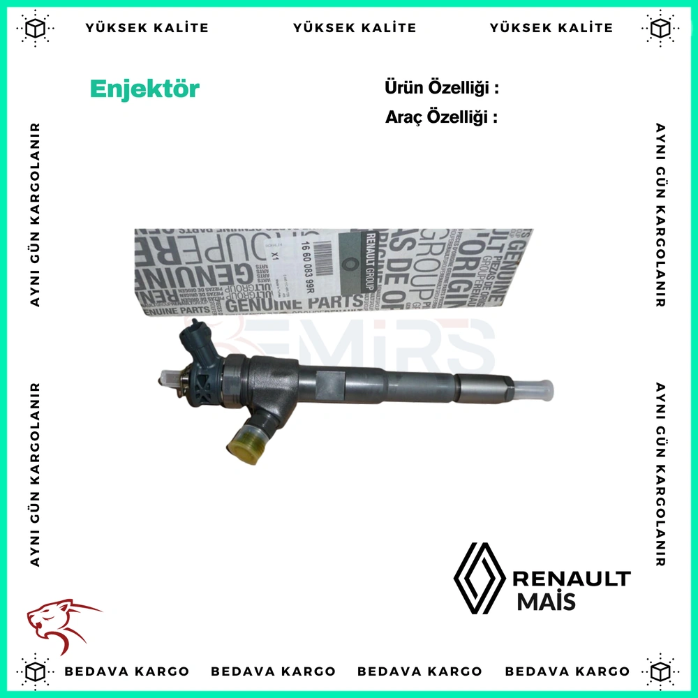 Enjektor Renault Captur 13> Clio Iv 12> Kangoo 10> Dacia Sandero Ii 12> Logan Ii Mcv 12> Dokker 12> Nissan Qashqai Ii - 166008399R - Yedek Parça