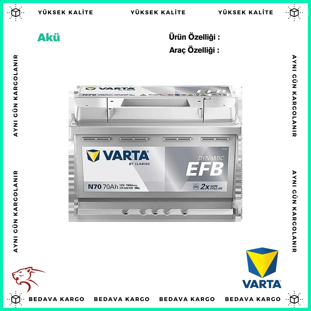 Aku 12v 70ah Efb - 70AH - Yedek Parça