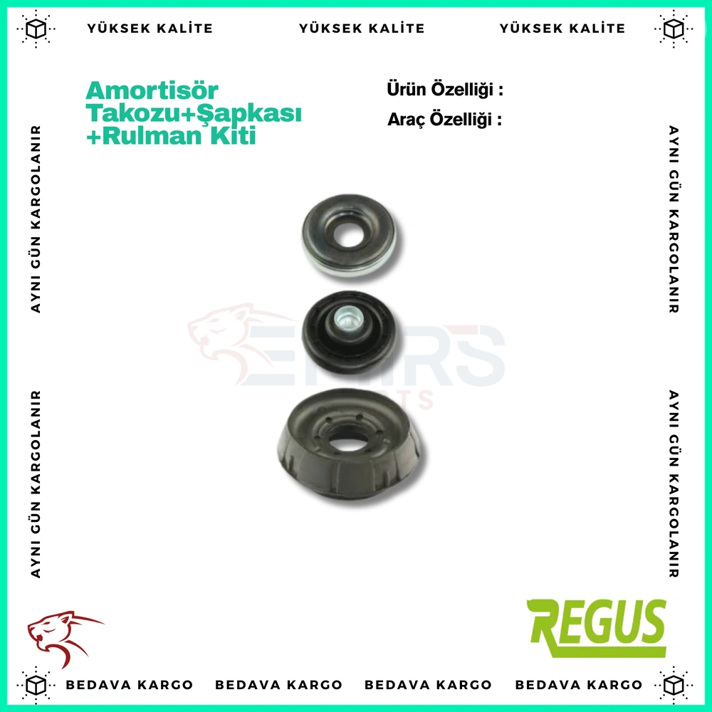 Amortisor Takozu + Sapkasi + Rulmani Kit Dacia Dokker Duster Logan Lodgy Sandero - 543A06915R - Yedek Parça