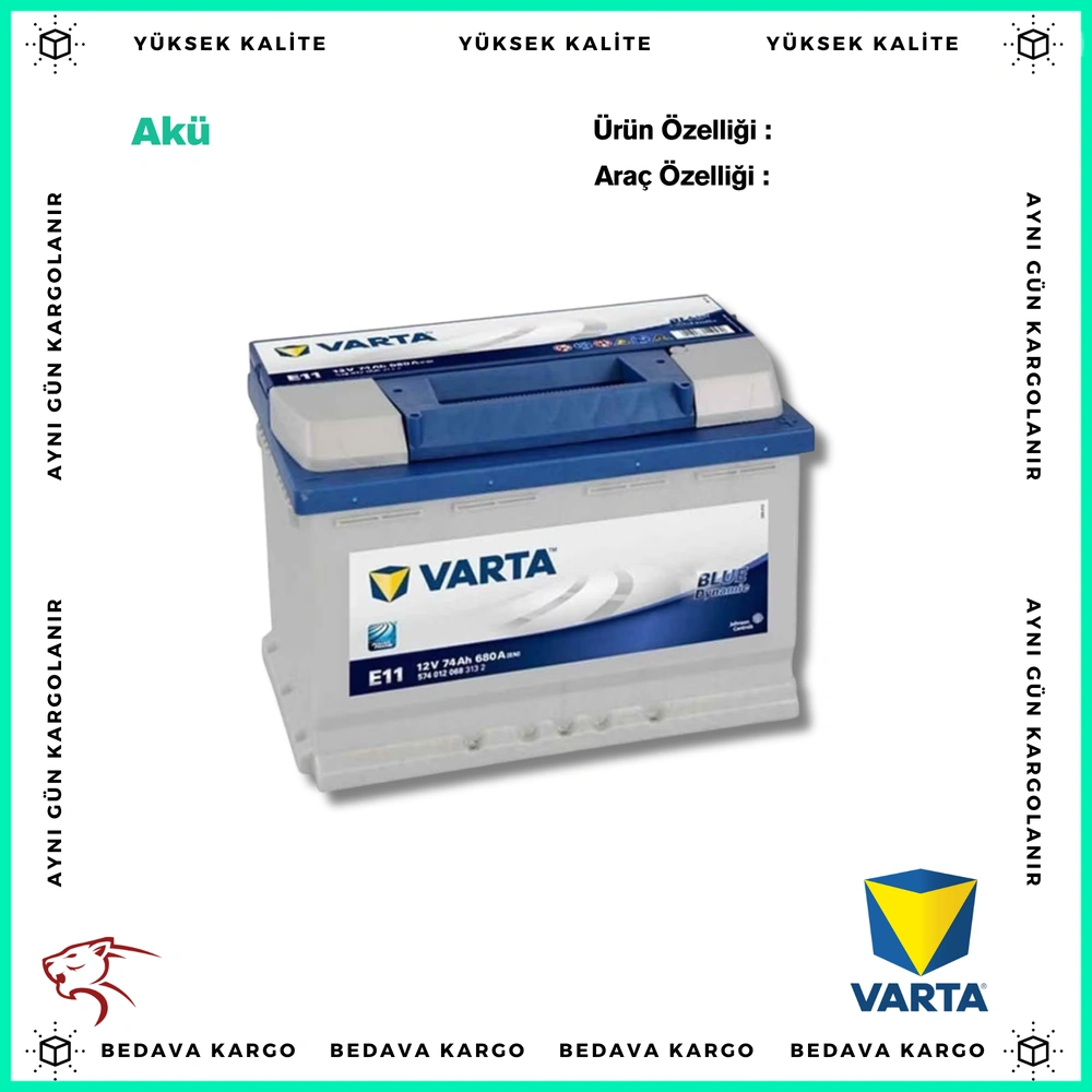 Aku 12v 74ah - VARTA 74AH - Yedek Parça