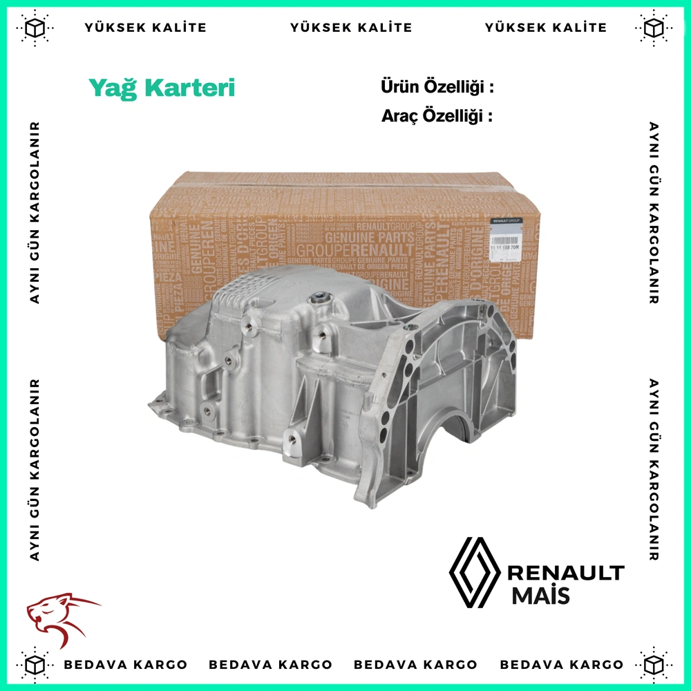Yag Karteri Renault Clio 4 Megane 3 Fluence Dacia Logan 2 Sandero 2 Duster 1.5 DCI K9k - 111115870R - Yedek Parça