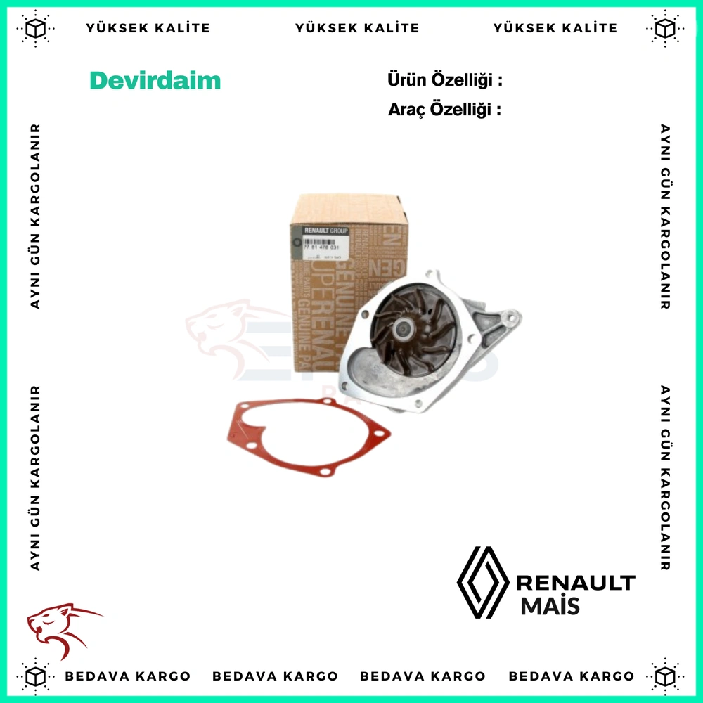 Devirdaim Renault Fluence Clio 2 3 Megane 2 3 Dacia Logan 05- Kangoo 09- Sandero 08- Modus 04- - 7701478031 - Yedek Parça