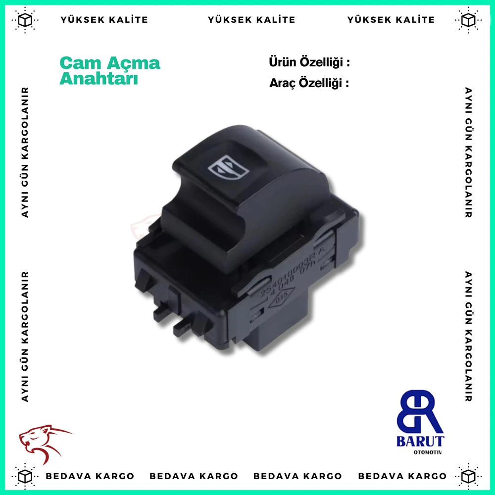 Cam Acma Anahtari Butonu Sag Renault Fluence Megane 3 Clio 3 Laguna - 25176 - Yedek Parça