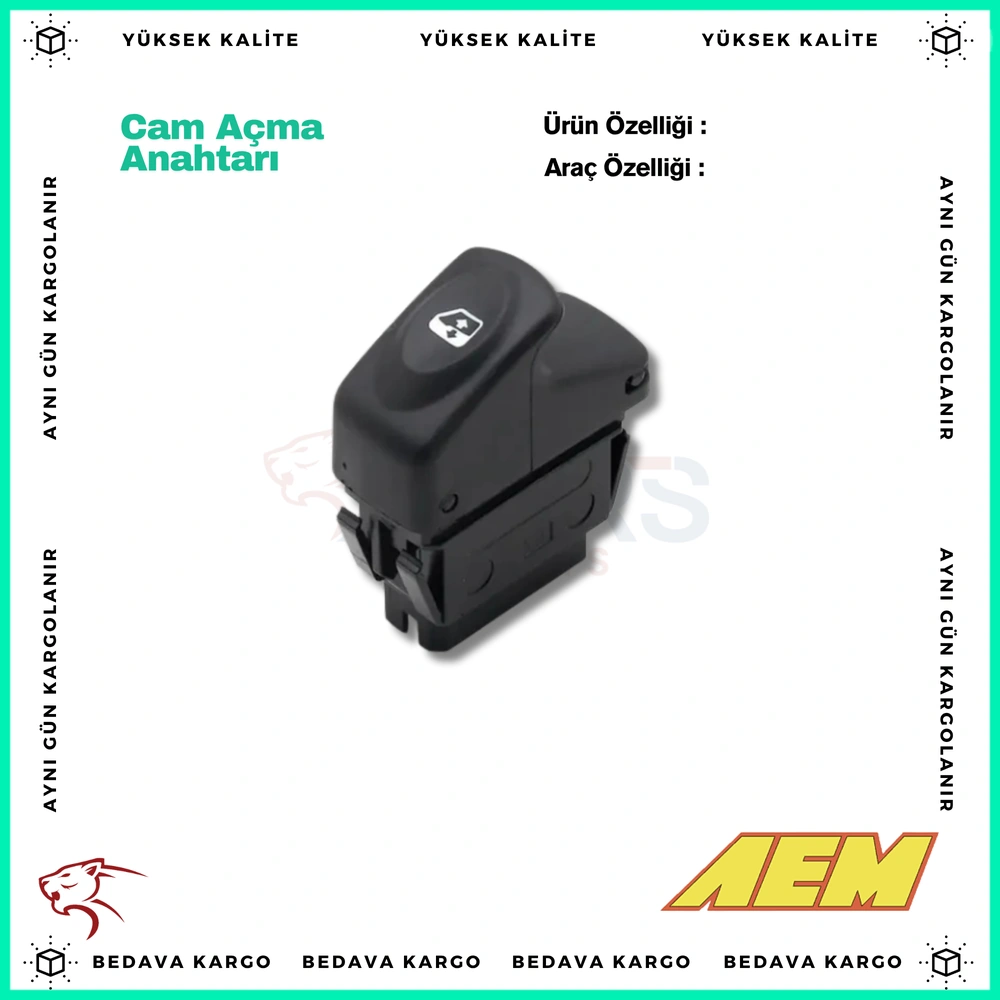 Cam Acma Anahtari Siyah Renault Clio Kangoo Megane 1 5 Pin 1997- - 8200090327 - Yedek Parça