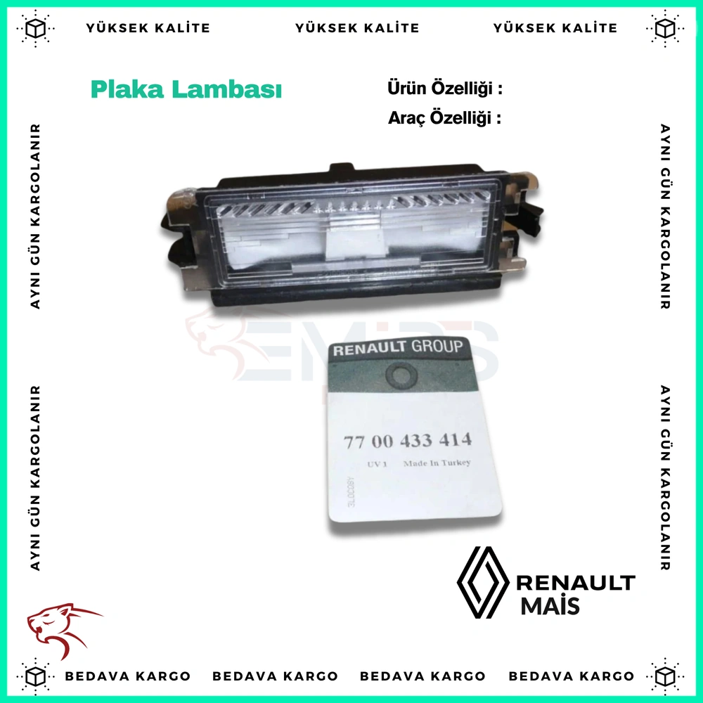 Plaka Lambasi Dacia Logan Sandero Renault Clio - 7700433414 - Yedek Parça