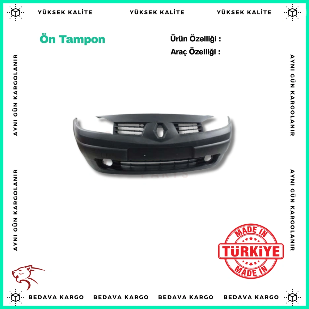 Renault Megane On Tampon Delikli Siyah 03-06 - 7701474484 - Yedek Parça