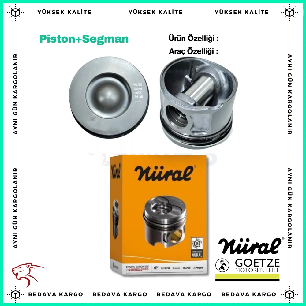 Piston+segman 050 Renault Megane 2 1.5 DCI Clio K9K 728 Euro3 - 120A17699R - Yedek Parça