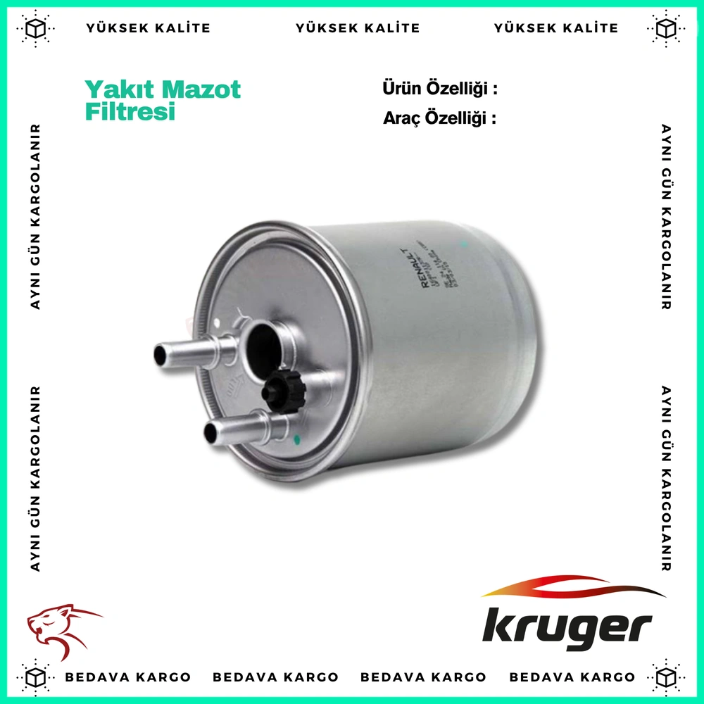 Yakit Mazot Filtresi (Ustu Acik Tip) Renault Kangoo 08- Laguna 3 07- Latitude 1.5 2.0 DCI 11- - 164001137R - Yedek Parça
