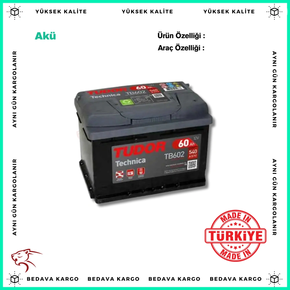Aku 12v 60ah 540a Lb2 - TUDOR TB602 - Yedek Parça