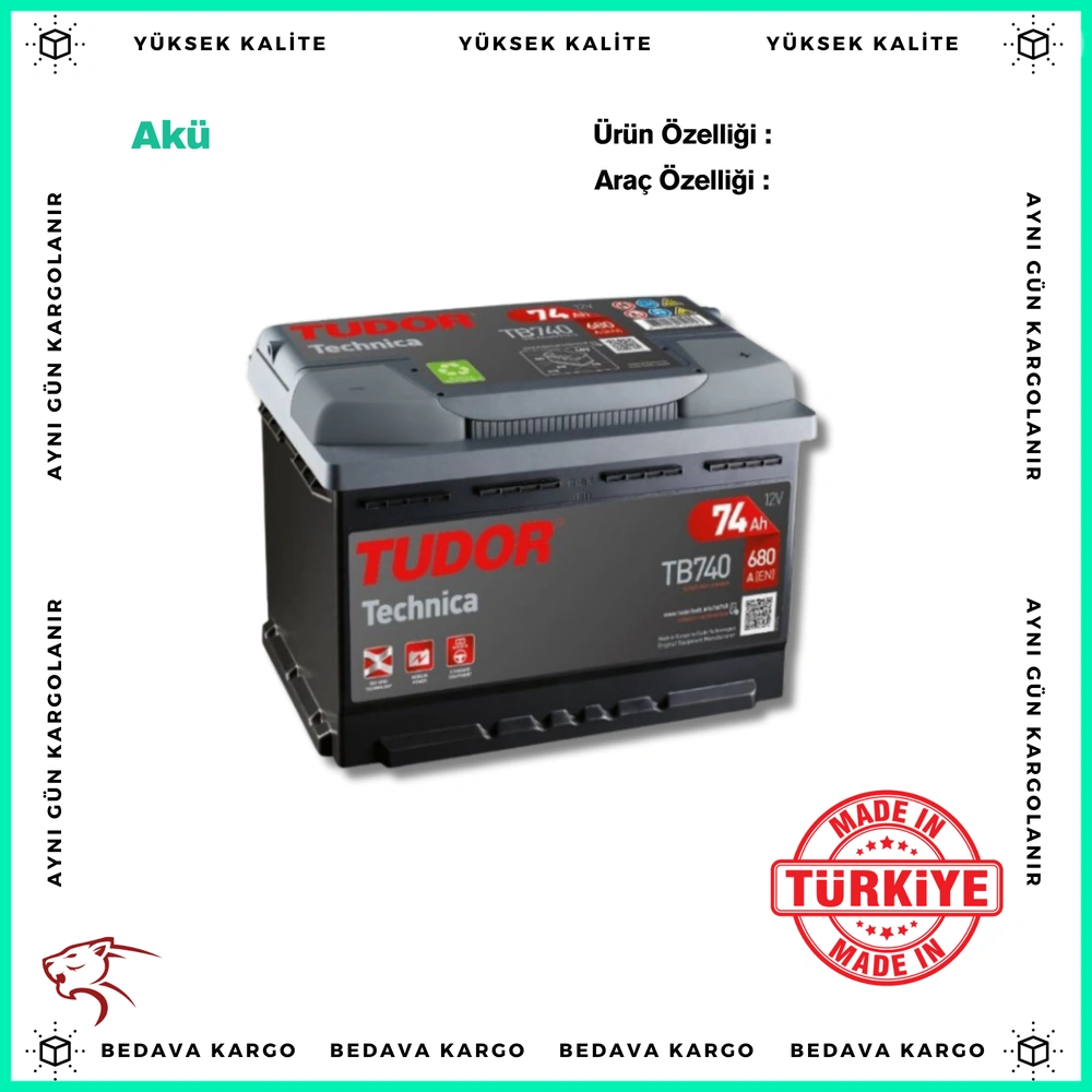 Aku 12v 74ah 680a - TUDOR TB740 - Yedek Parça
