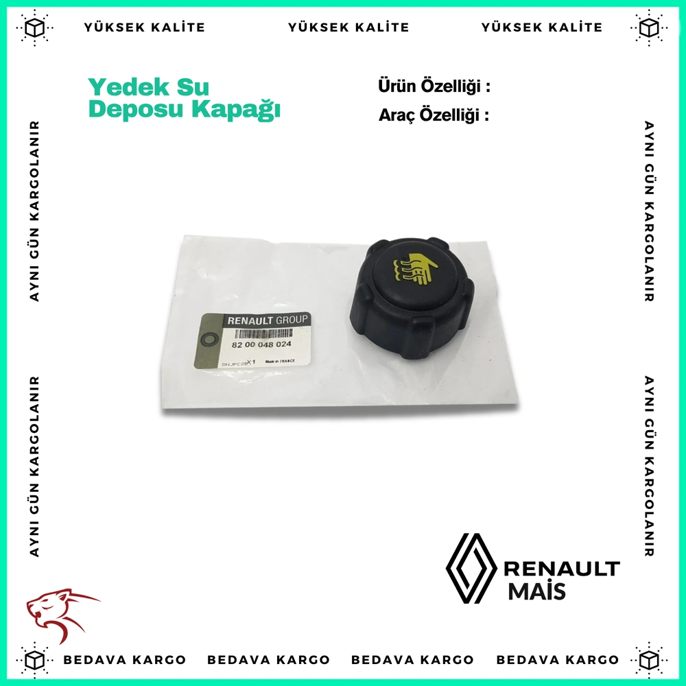 Yedek Su Deposu Kapak Renault Kangoo Clio 3 4 Megane 2 3 Fluence Master 2 3 Trafic Latitude Dacia Logan - 8200048024 - Yedek Parça
