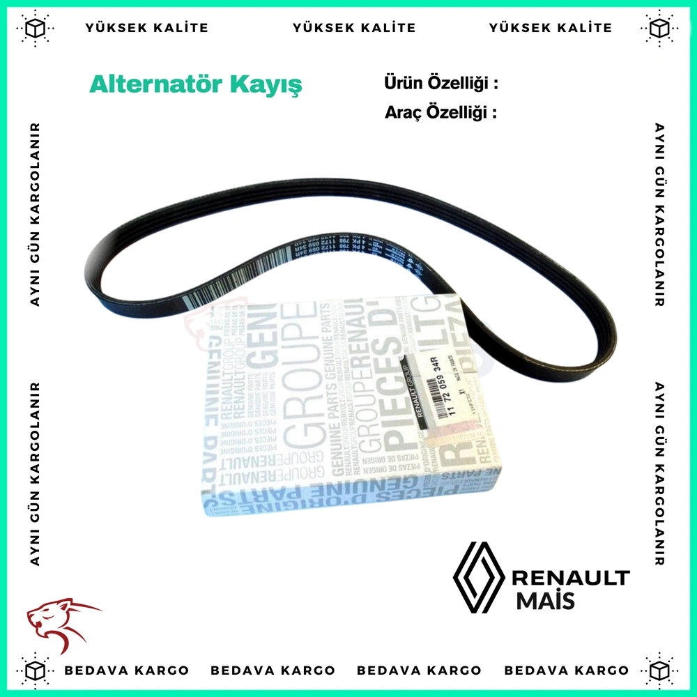 Alternator V Kayisi 4PK798 Yeni Dacia Sandero - 117205934R - Yedek Parça