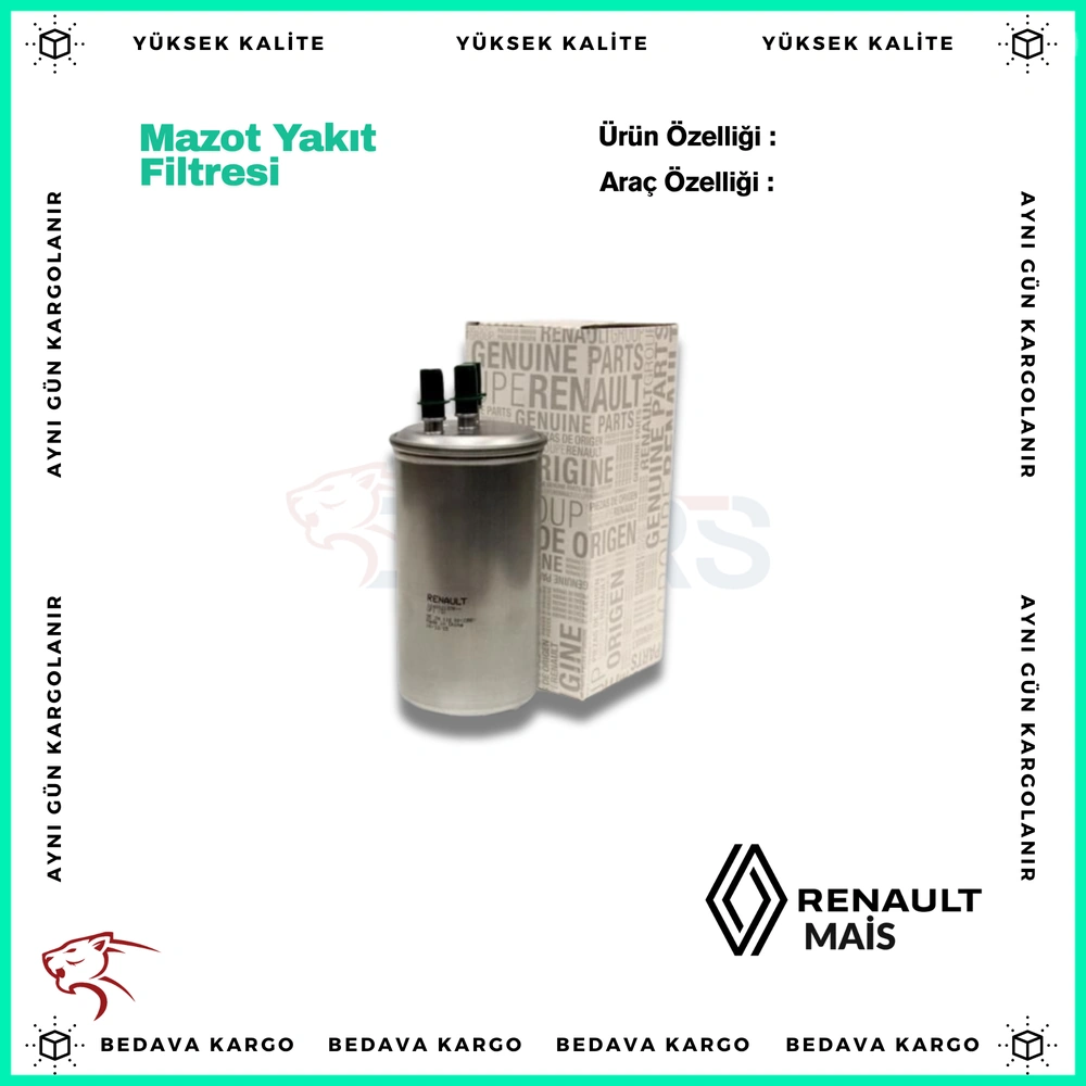 Yakit Mazot Filtresi Renault Symbol 2 Dacia Duster Logan 1.5 DCI - 164000884R - Yedek Parça