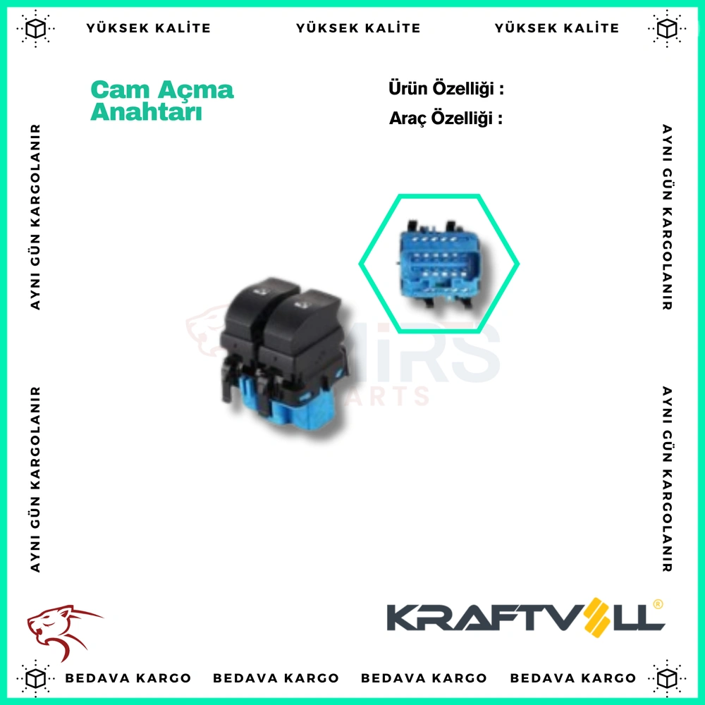 Cam Acma Anahtari Renault Kangoo 3 Master 3 Sol Ciftli Mavi Soket - 8200108269 - Yedek Parça