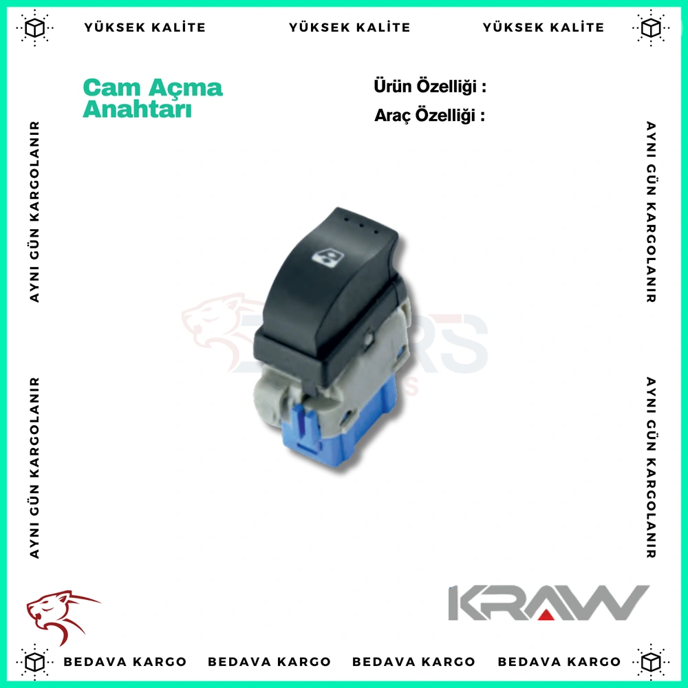 Cam Acma Anahtari Renault Kangoo 08- Master 3 10- - 8200476809 - Yedek Parça