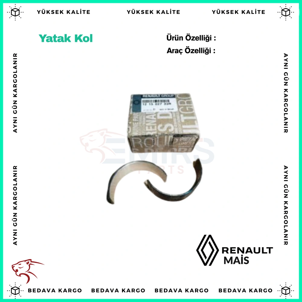 Std Kol Yatak (2 Adet) Renault Trafic 2 Koleos 2.0 DCI M9r Mavi - 121502733R - Yedek Parça