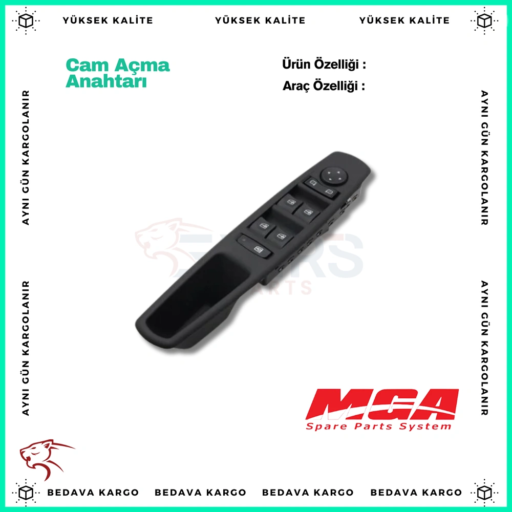 Cam Acma Anahtari On Sol Renault Megane 3 Fluence - 809610016R - Yedek Parça