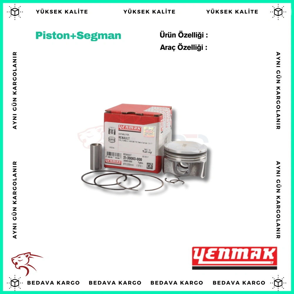 Piston+segman STD Renault CLIO IV 12> Captur I 13> Symbol III 14> Dacia Logan II 12> Sandero II 12> 0.9TCe - 120A13899R - Yedek Parça